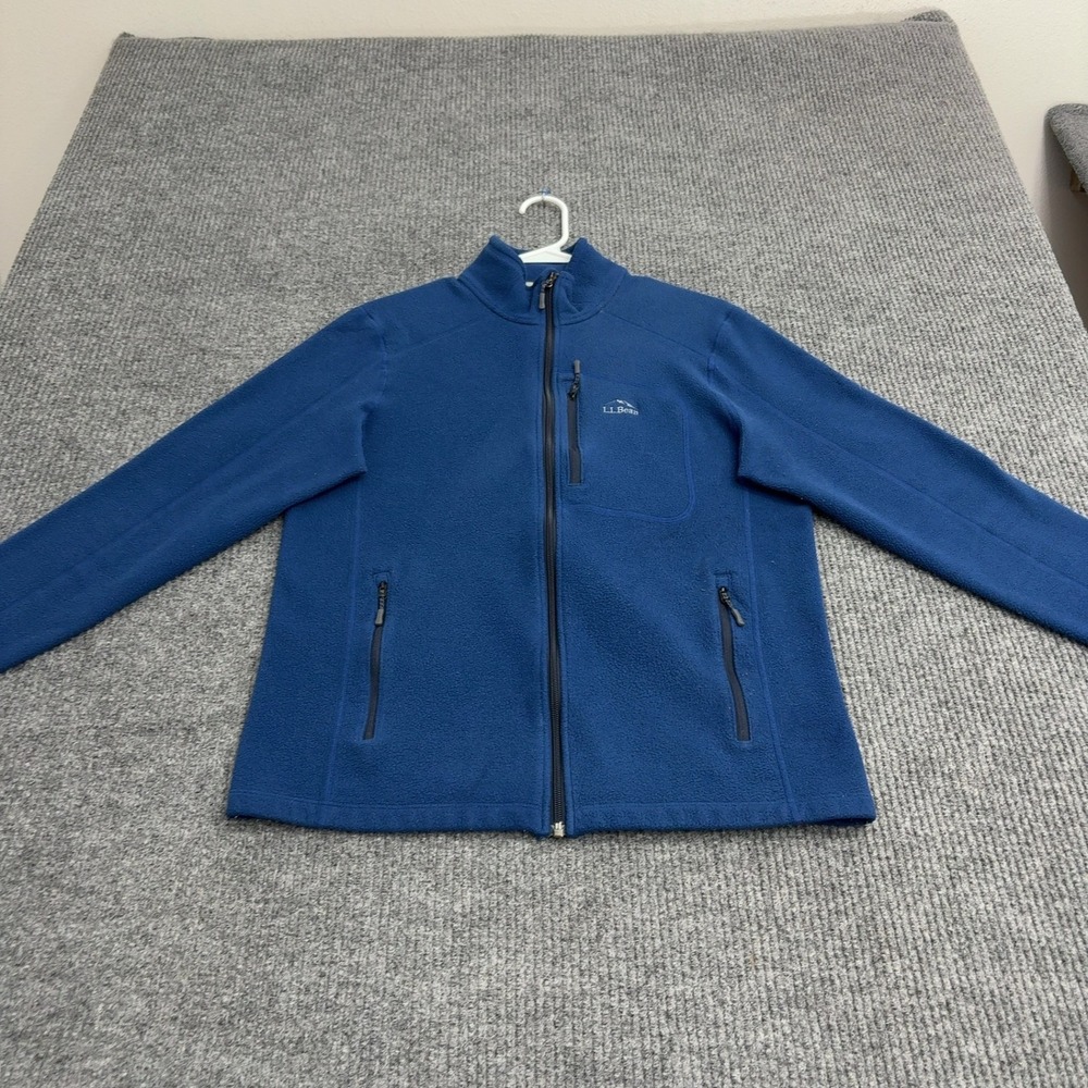 LL Bean Fleece Jacket Mens M Blue Recycled Polyester Full Zip Mock Neck Outdoor